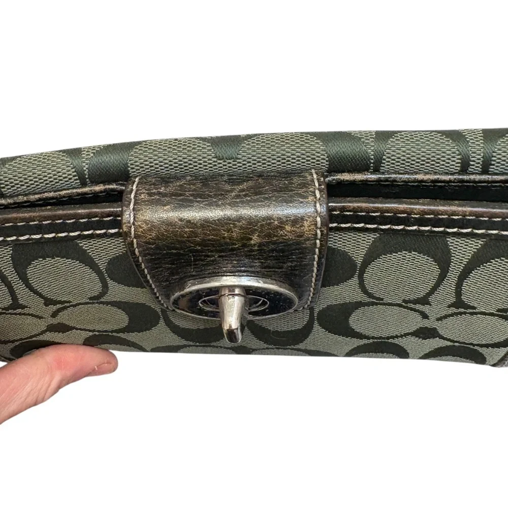 Coach vintage y2k signature dark green long turnlock wallet - Picture 6 of 13